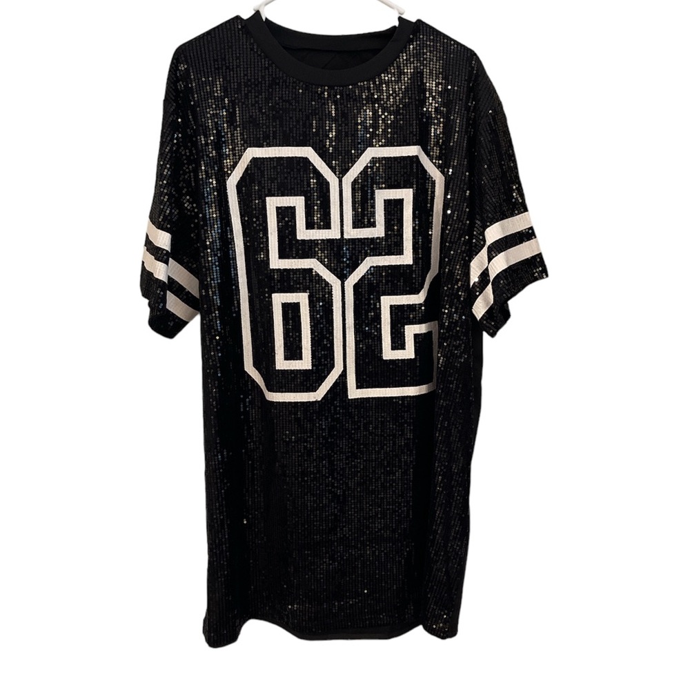 Sequin jersey dressBlack/WhiteL/XL